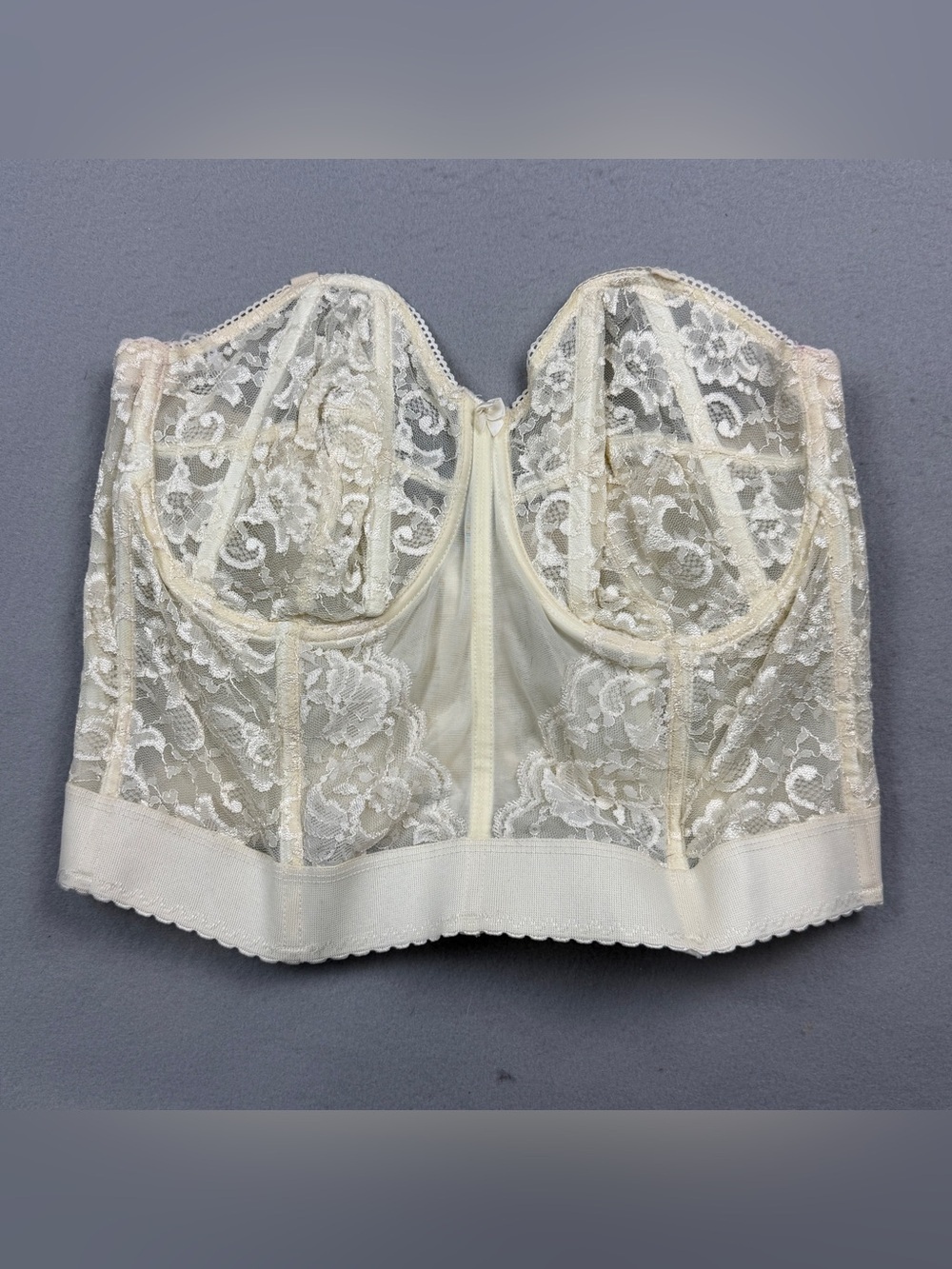 Vintage 1970s Goddess Lace Longline Bustier Bra Lace Corset Sz 42DD